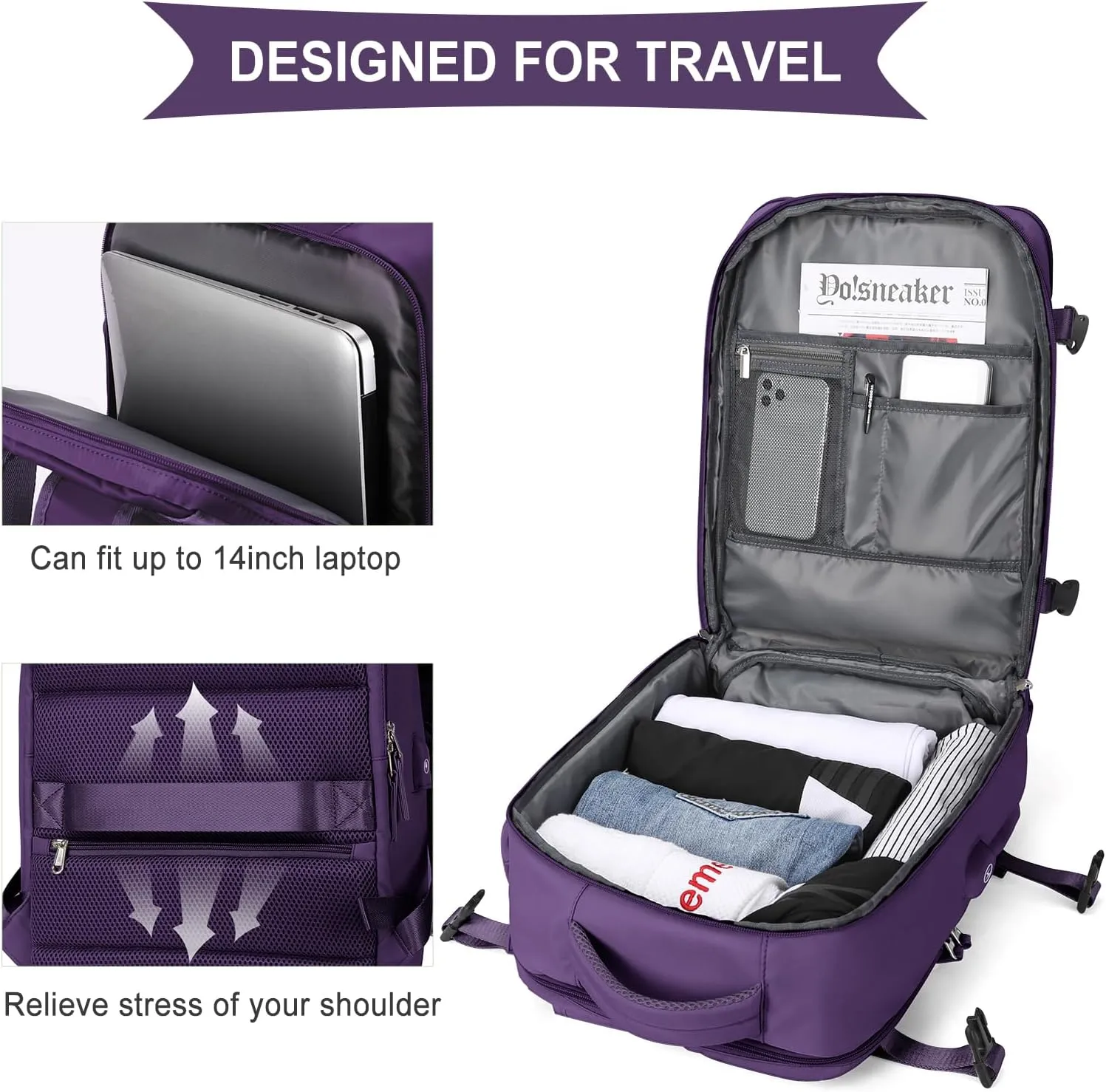 WONHOX Large Travel Backpack Carry on Flight Approved Laptop Work Business Backpack for Women Men Mochila de Viaje