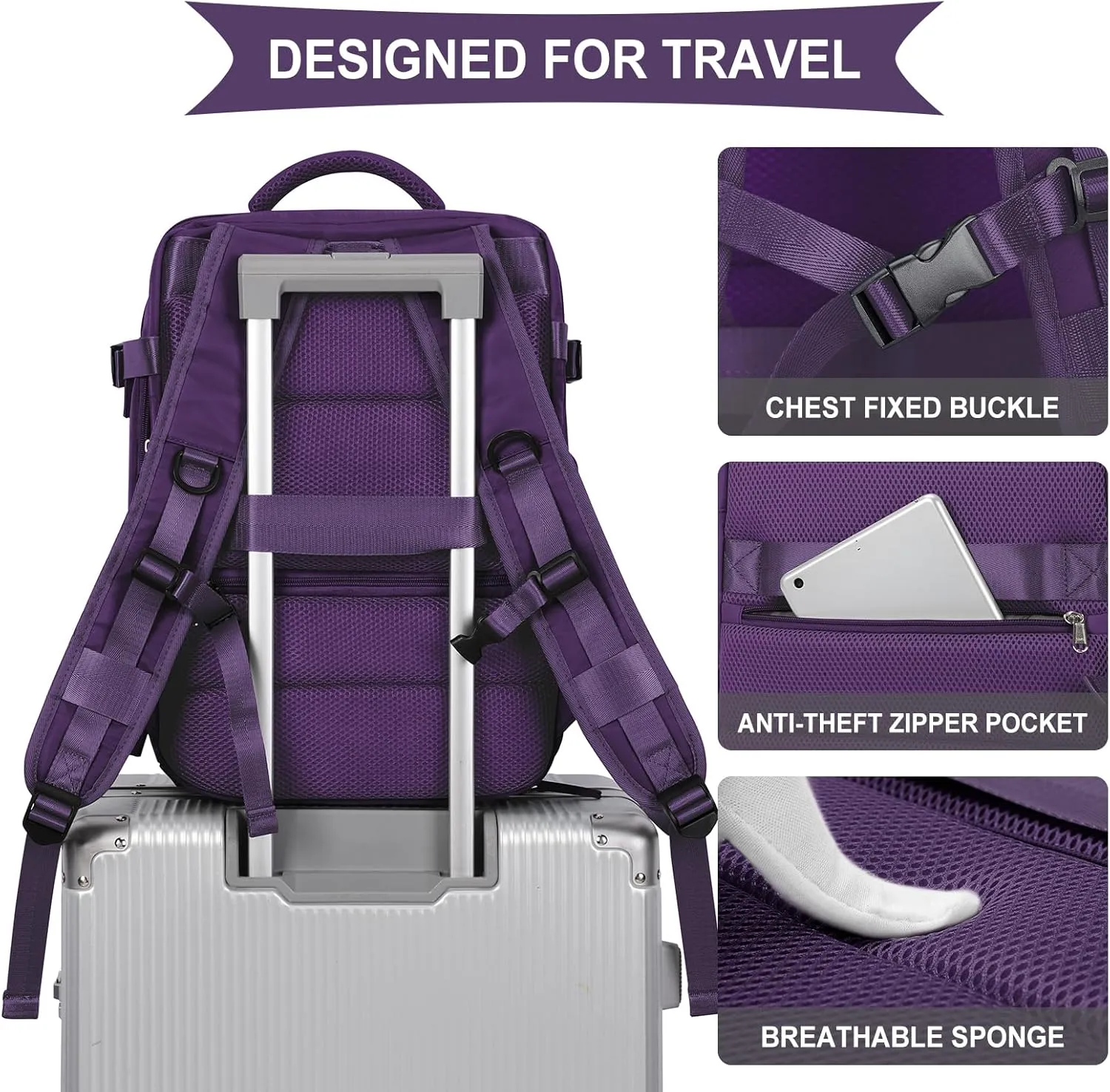 WONHOX Large Travel Backpack Carry on Flight Approved Laptop Work Business Backpack for Women Men Mochila de Viaje