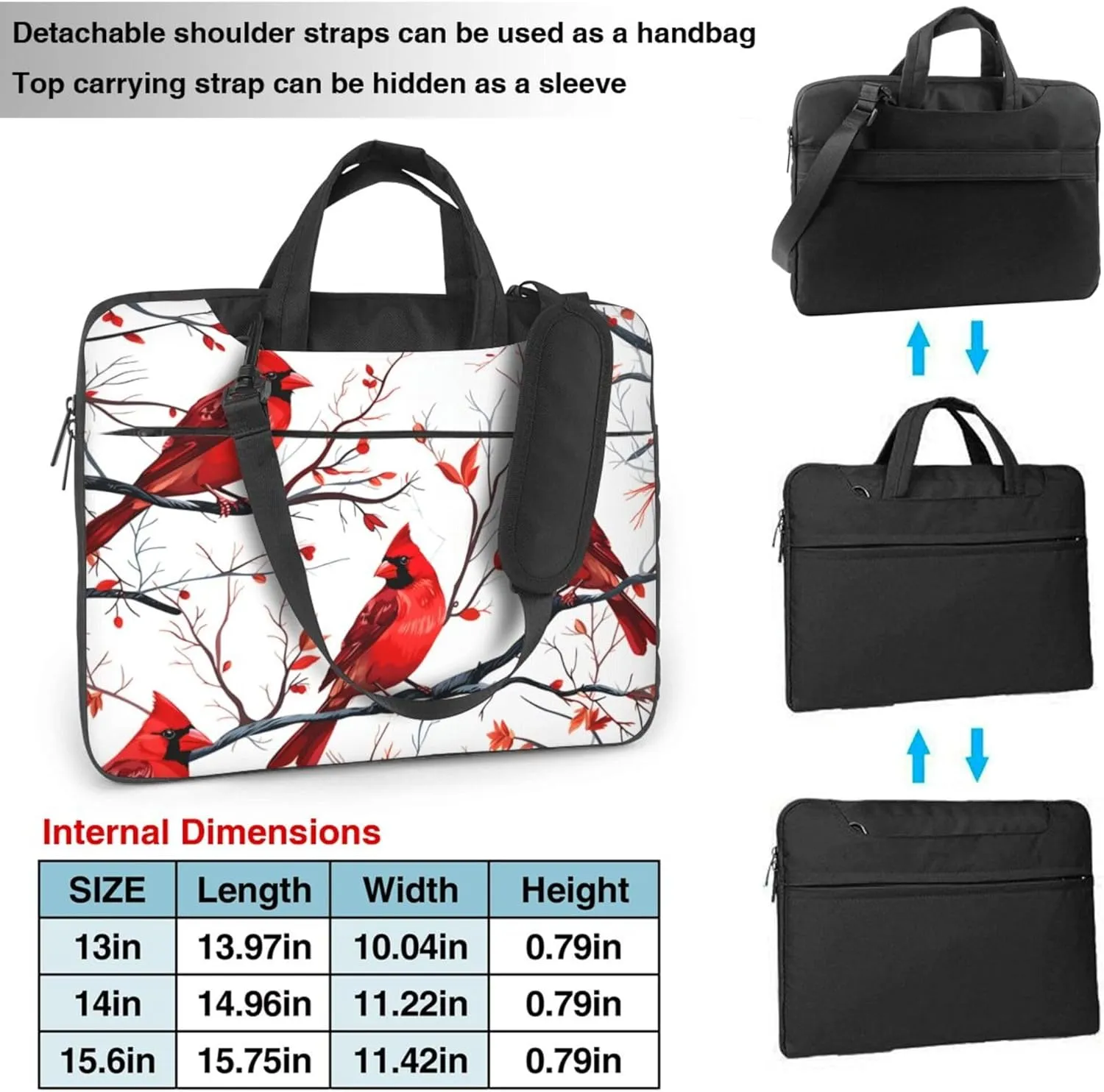 Xmas Red Bird Christmas Winter Laptop Shoulder Bag for Women, Laptop Sleeve Case Durable Computer Bag