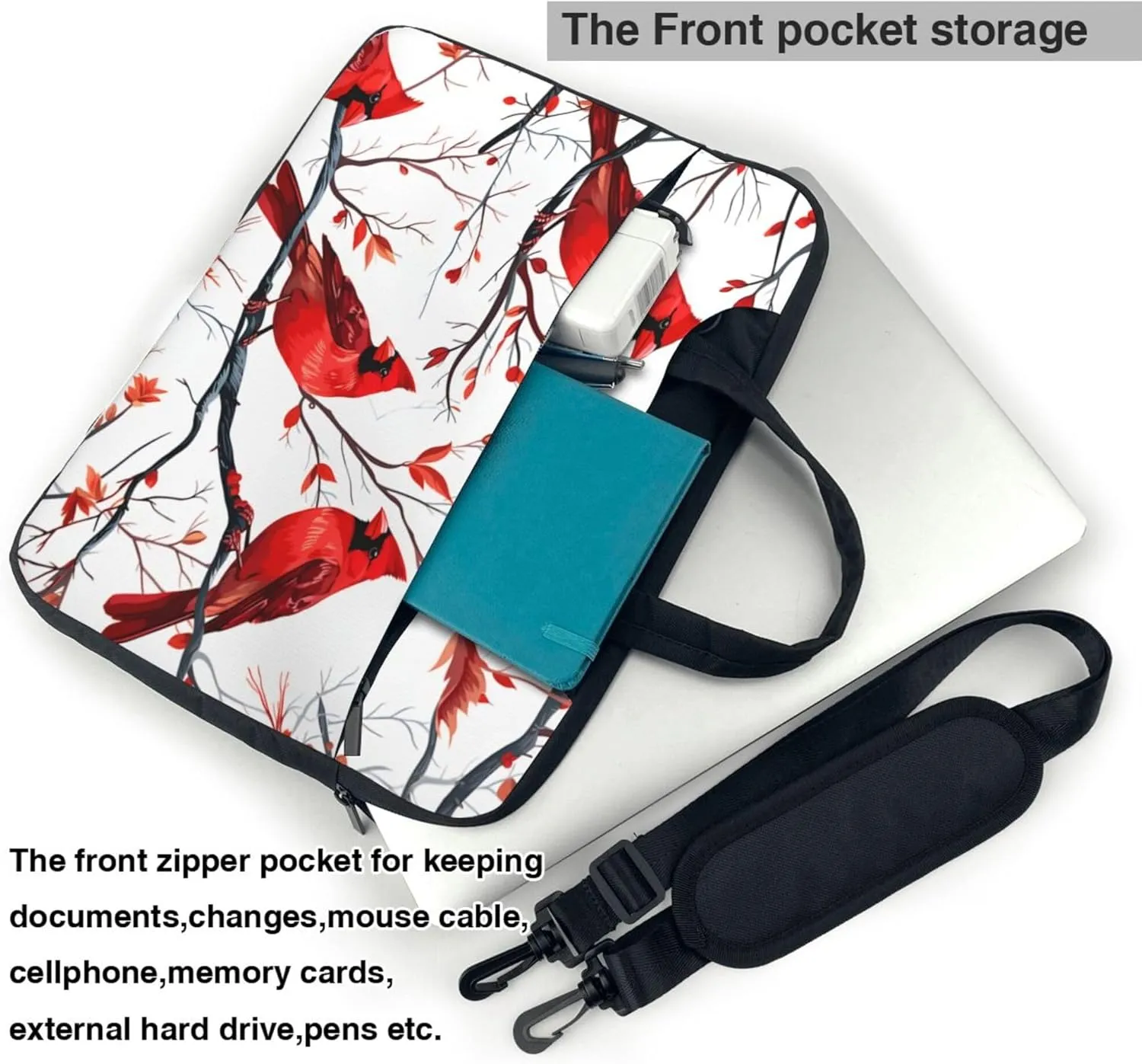 Xmas Red Bird Christmas Winter Laptop Shoulder Bag for Women, Laptop Sleeve Case Durable Computer Bag