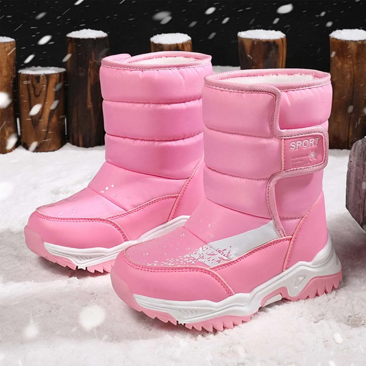 YUKTOPA Kids Boys Girls Outdoor Snow Boots Winter Fur Lined Warm Boots Walking Shoes