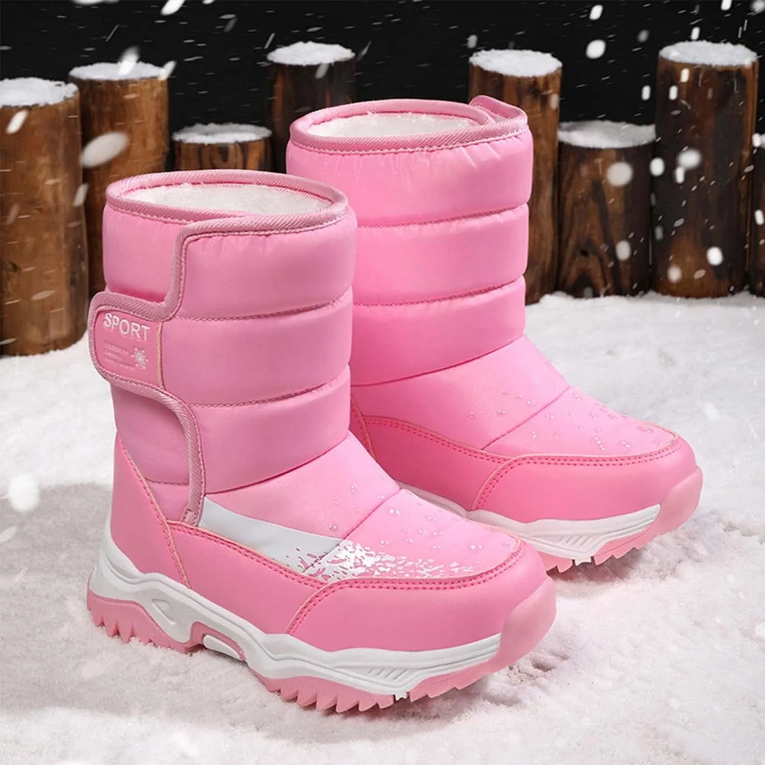 YUKTOPA Kids Boys Girls Outdoor Snow Boots Winter Fur Lined Warm Boots Walking Shoes