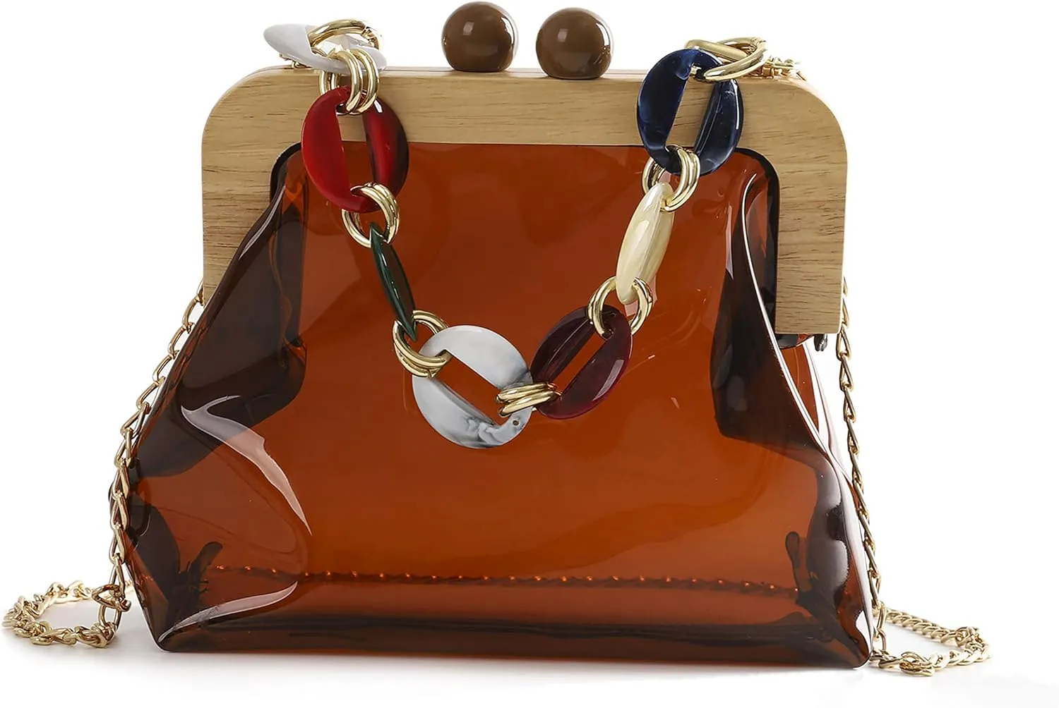 YUSHINY Women Transparent PVC Plastic Handbag Crossbody Durable Evening Bag with Removable Acrylic Curb Shoulder Strap
